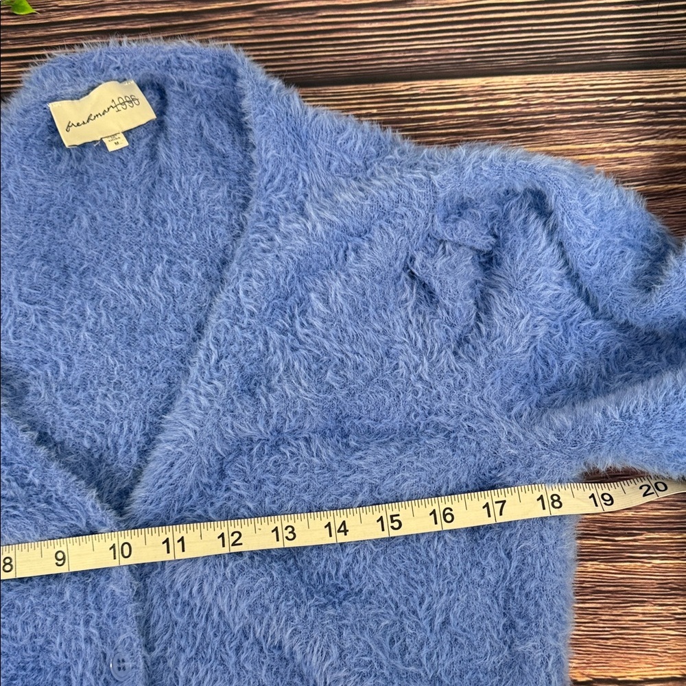 Freshman 1996 Soft and Fluffy Periwinkle Blue Women's Cardigan Crop Puff Sleeve - Picture 5 of 11